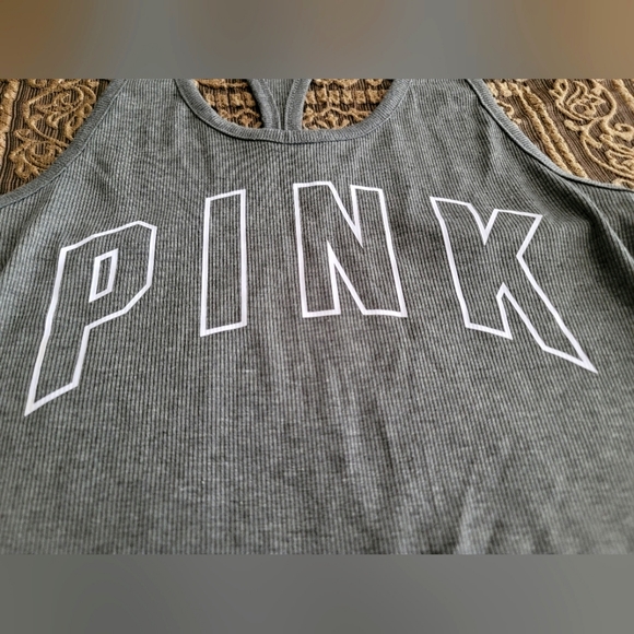 PINK Victoria's Secret Grey Ribbed Racer Back Tank Top | Size XS | Like New - Picture 3 of 4